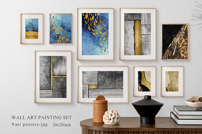 Abstract painted wall art set. Posters, carpets, prints. Digital card