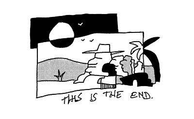 This is the end abstract black and white character comic desert doodle half tone illustration illustrator landscape line art lofi minimal negative space old school procreate screentone simple storytelling weird