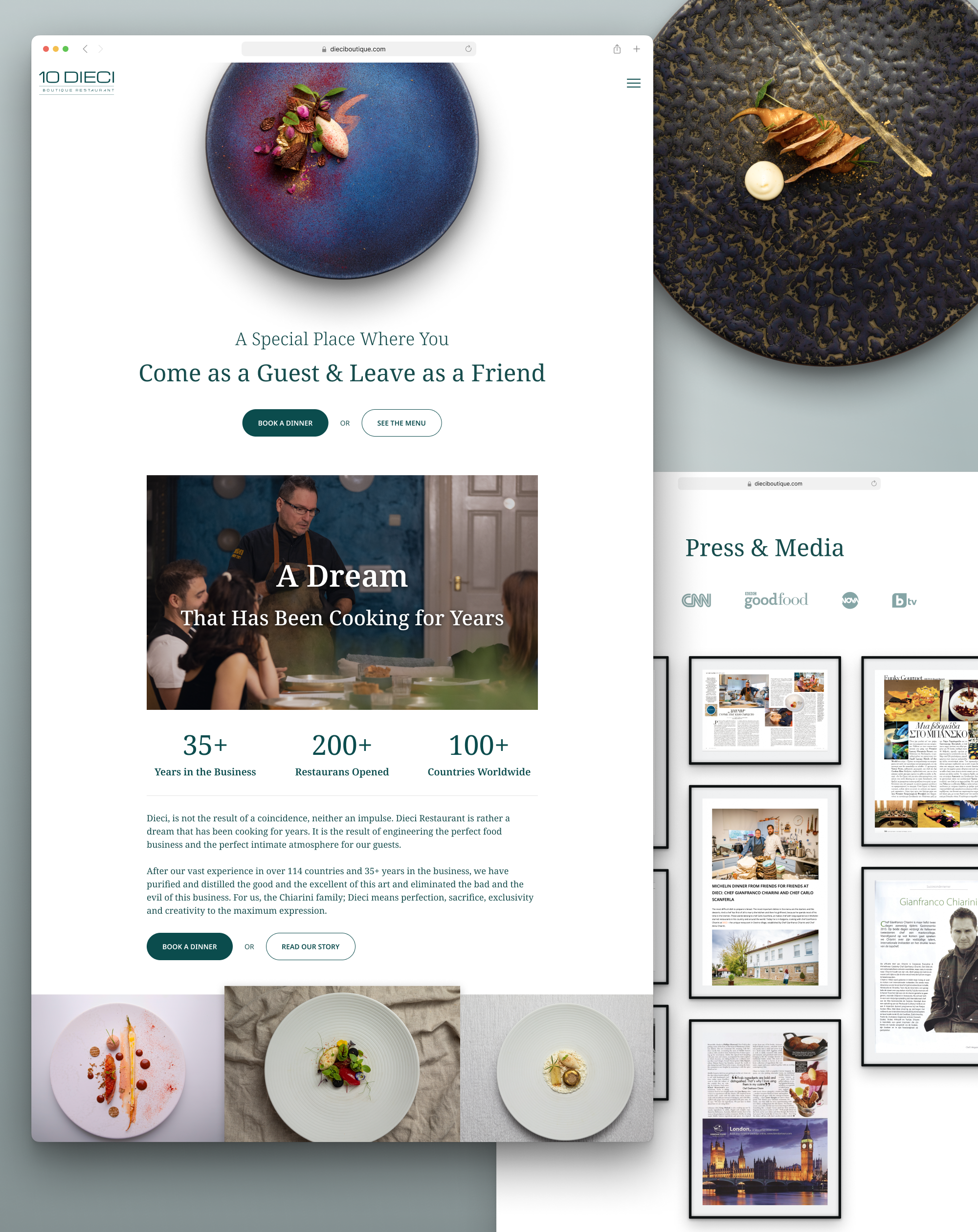 Dieci Boutique Restaurant boutique chef cook culinary design fine dinning food gourmet landing page michelin michelin star restaurant ui ux website