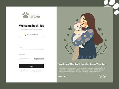 petcare login page design homepage illustration landing page login login desain login page logo pet petcare register register web sign in sign up ui ui design uiux web web design website