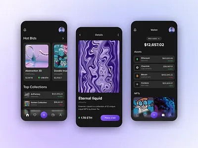 NFT App Concept aftereffects animation app art binance bitcoin btc cryptoart cryptocurrency eth ethereum gradient liquid mobile design nft shop token trader