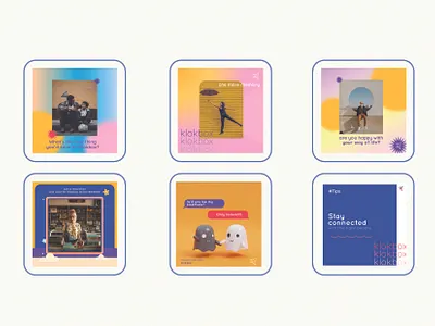 Instagram post pack for Klokbox branding content creation design graphic design illustration instagram posts retro social media design social media imagery