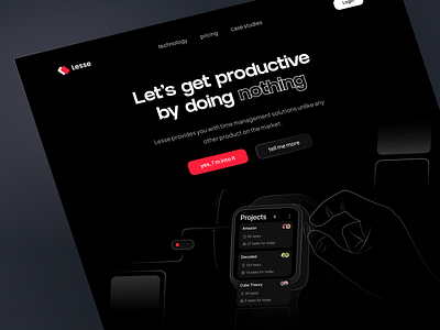 lesse landing page - dark mode apple watch black call to action clean cta dark dark mode desktop health hero landing landing page minimal productivity simple watch