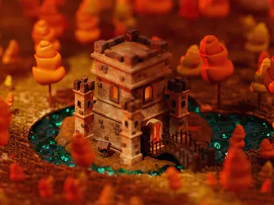 Cozyland Castel 3d 3dart 3dillustration 3dmodeling 3drender 3dsmax autumn b3d blender c4d clay fall fantasy graphic design illustration isometric jungle pooyasetayesh pooyast render