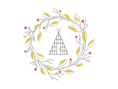 Glamping house app branding design glamping hand drawn illustration line logo map wreath