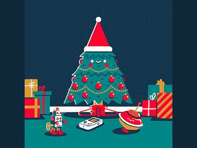 Happy Tree - Christmas Cards 2022 - 1 of 5 cards character character design christmas etsy gameboy gifts greetings cards happy holidays holidays illustration presents procreate retro robot santa santa hat tree xmas xmas tree