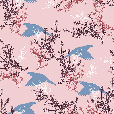 Plants and Birds Pattern artistic bird design graphic illustration pattern pink plants seamlesspattern vector