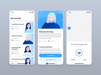 Eye trainings | Mobile app for medical clinic appdesign cards clinic design healthcare illustration list medicine mobile mobileapp trainer training ui ux uxuidesign