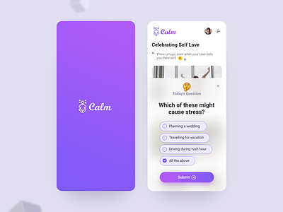 Stress Relief - App Ui, Question & Answer answer app blur calm design mobileapp mockup popup question quiz stress relief trending trending ui ui uidesign ux