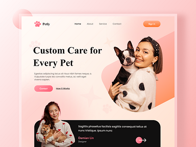 Petly- Pet Care Laning Page Design catlover doggrooming doghealth doglife landingpage laningpageui petcare pethealth petlife petlover puppy ui uiux websiteui webuiuxdesign