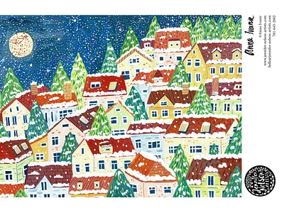 Winter City art christmas art city drawing gouache hand drawn illustration painting snow winter