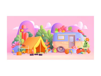 Camping 3d 3dart 3dillustration blender blender3d c4d character characterdesign cinema4d design graphic design illustration motion graphics