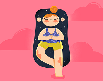 meditate 2d adobe cartoon character design clouds commercial cute design fitness graphic design illustration meditation people photoshop pink procreate smile sport welness yoga