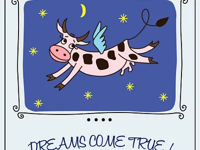 Flying Cow artistic cow design graphic illustration night postcard vector