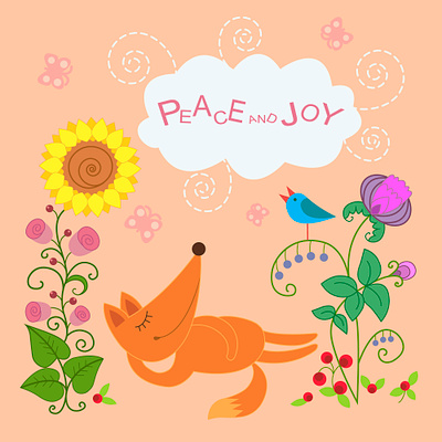 Funny Fox artistic card design floristic fox graphic illustration vector
