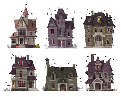 Horror house icons set cartoon horror house illustration spooky vector