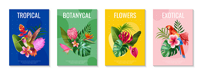 Exotic flowers poster set exotic flowers illustration realistic tropical vector