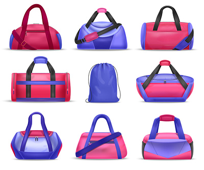 Pink and blue bags set bags drawstring gym illustration realistic vector
