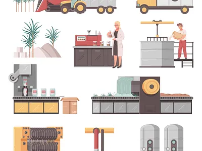Equipment for sugar production cartoon equipment illustration production sugar vector