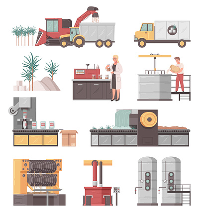 Equipment for sugar production cartoon equipment illustration production sugar vector
