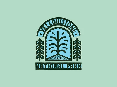 Yellowstone National Park badge design geyser graphic design green illustration jellystone lettering logo national parks nature old faithful roadtrip thick lines travel trees usa wilderness yellowstone