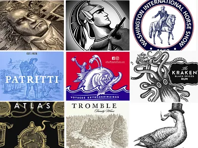 Scratchboard Woodcut & Engravings artwork brand identity design engraving etching graphic art illustration line art logo pen and ink portraits scratchboard steven noble