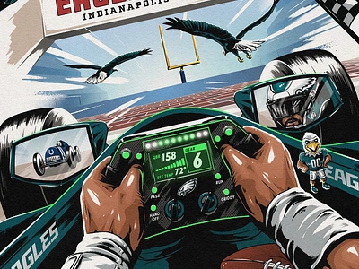 Eagles vs. Colts brickyard colts eagles football illustration indianapolis indy 500 indy car nfl philadelphia poster race car racing sports