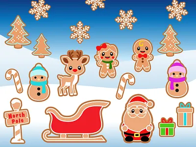 Gingerbread Set design flat graphic design illustration vector