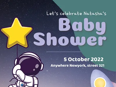 Space-Themed Baby Shower Invitation baby shower card graphic design illustration invitation space theme