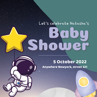 Space-Themed Baby Shower Invitation baby shower card graphic design illustration invitation space theme