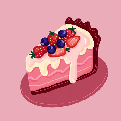 Berry Cake Slice cake illustration cute dessert illustration desserts editorial flat illustrations food illustration graphic design illustration pink