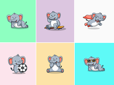 cute elephant character mascot collection character cute design elephant graphic design illustration logo mascot motion graphics