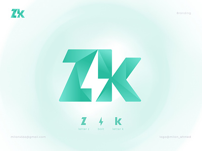 ZK Bolt Logo Design (Z⚡K) brand brand identity branding icon identity logo logo design logodesign logos logotype mark modern logo vector