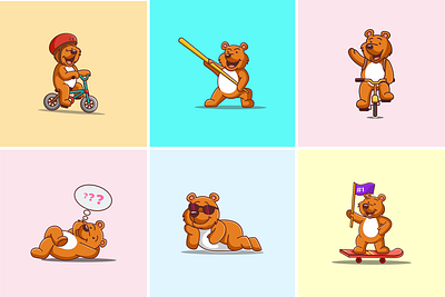 cute bear character mascot bear character cute design illustration logo mascot