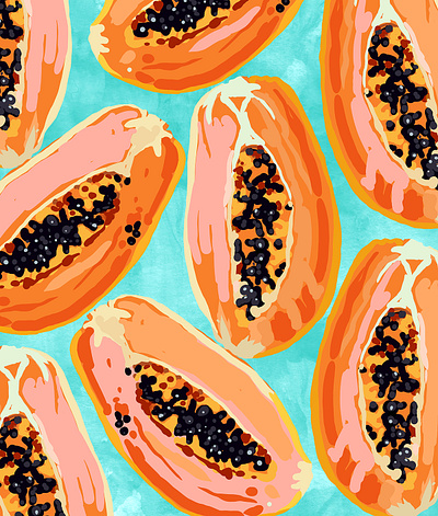 Big Papaya Watercolor Painting, Tropical Fruits Illustration watercolor