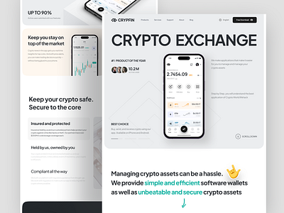 Crypto Exchange Landing Page - Crypfin btc clean crypto exchange crypto landingpage crypto website exchange finance app fintech ios16 iphone14 landingpage app landingpage design landingpage product minimalist modern website nft trade wallet app web design website design