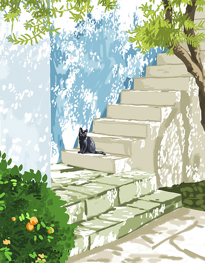 Black cat on the steps Poster summer