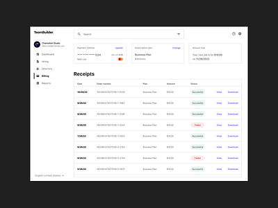 Billing page — Web App application billing dashboard design desktop hr payment payment method product design responsive saas subscription plan ui ui ux user experience ux visual web app website