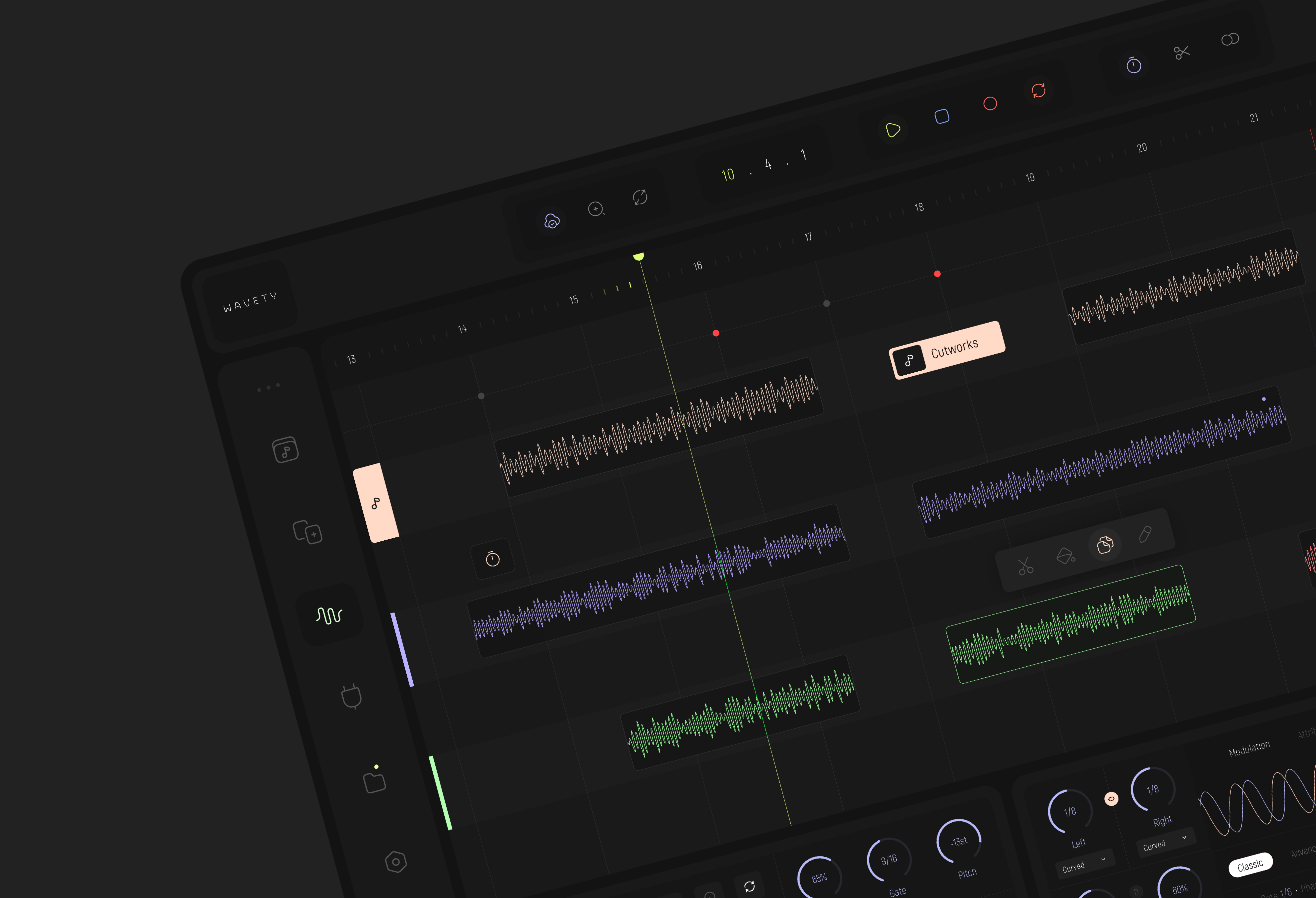 Wavety. Digital audio workstation ableton art direction audio audio editor audio workstation dark dashboard graphic design interaction minimalism music app music maker music software music studio product design sound maker ui design ux