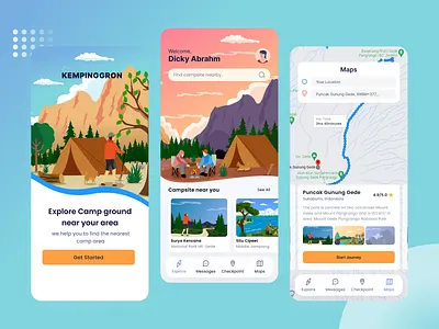 Kempinggron - Mobile App Design app branding camp camping design flat graphic design holiday illustration landscape mobileapp mountain travel ui uiux ux vacation vector