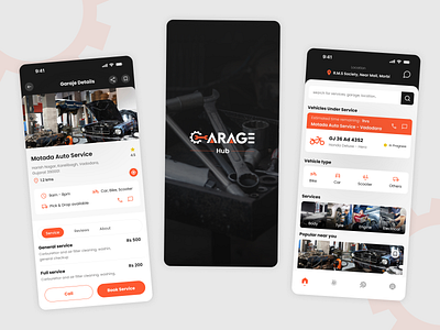 Garage Hub - Vehicle Service App UI appdesign branding creativedesign design dribbleshots figma illustration logodesign minimaldesign moderndesign prototype ui uiux ux webdesign website