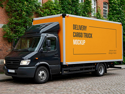 Delivery Cargo Truck auto box cabin car cargo commercial cube free freebie logistics mockup pickup refrigerator transport truck van vehicle