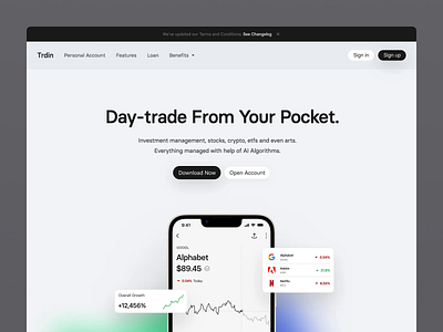 Trading App Website animation app application clean crypto desktop finance fintech interface mobile modern website site stock stock exchange trading trading app web website