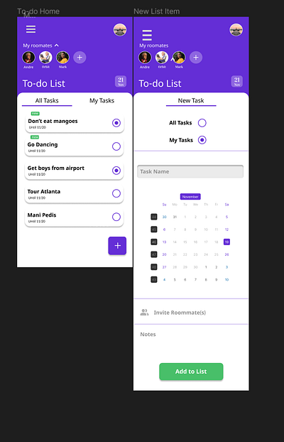 Copy of image found online for roommate's do-to list app app calendar figma practice schedule ui ux