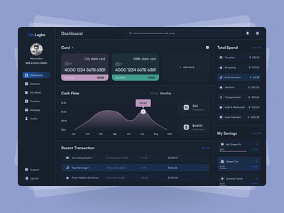 TakaLagbe - Online Banking Dashboard bank bank app banking banking dashboard chart credit card dashboard debit card financial financial dashboard money money managment transaction ui web app