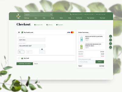 Daily UI - Payment by Credit card 2d checkout clean cosmetics cosmetics store credit card design e commerce graphic design light minimalistic order payment promocode ui ux web design