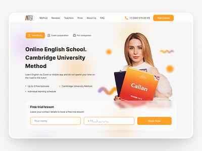 Online English School - InterClub branding concept concept orange design develop digital marketing figma graphic design inspiration landing page landing page design product design school ui unityle ux web design website design wireframe