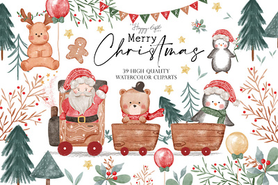 Christmas Watercolor Clipart clipart design graphic design illustration photoshop printable background set watercolor