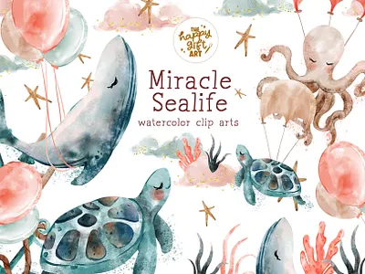 Miracle Sealife Watercolor Clipart product design