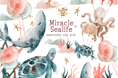 Miracle Sealife Watercolor Clipart product design
